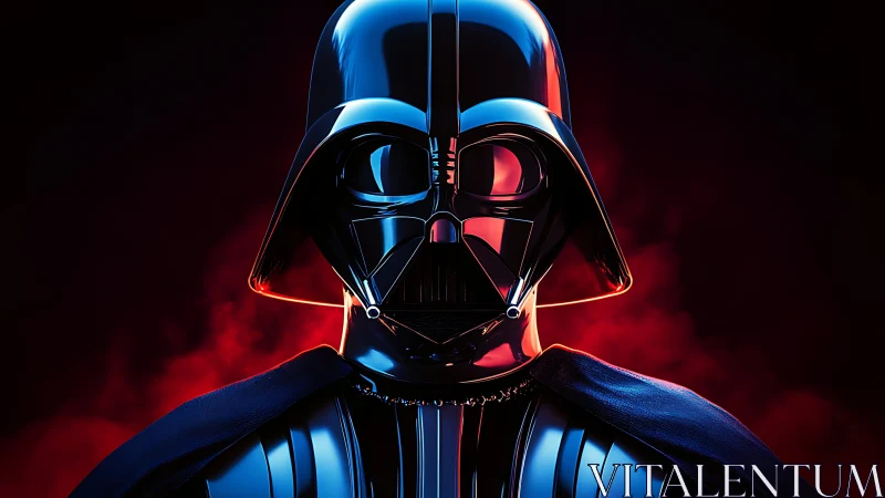 Moody sci fi villain glows against dramatic red mist.