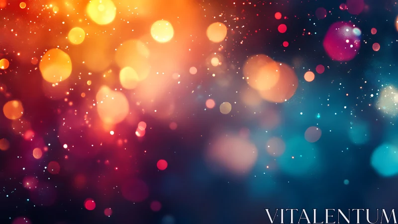 Vibrant bokeh lights glow across deep blue gradient field.