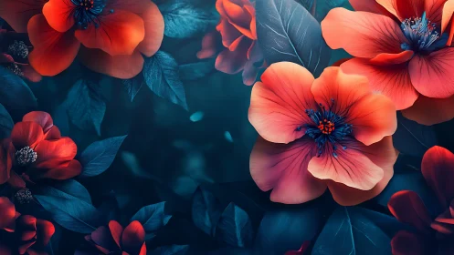 Crimson Petals Dance Through Midnight Blooms.