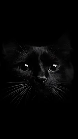 Black Cat Portrait with Luminous Eyes: High-Contrast Monochrome Study.