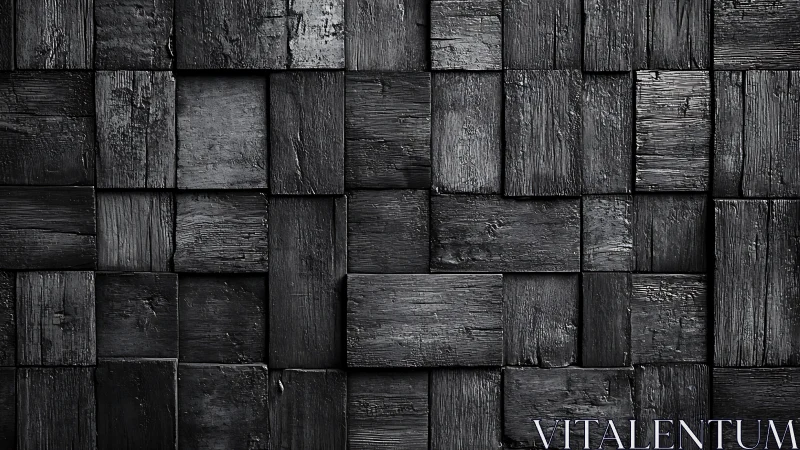 Orthogonal charcoal timber grid with stratified surface relief.