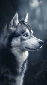 Siberian husky profile rendered in cool monochrome lighting
