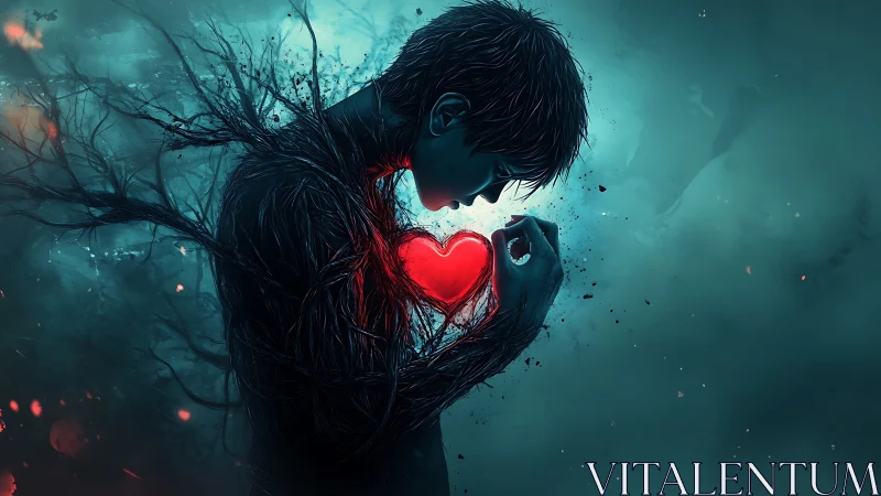 Glowing heart cradled by a quiet, shadowy dreamer.