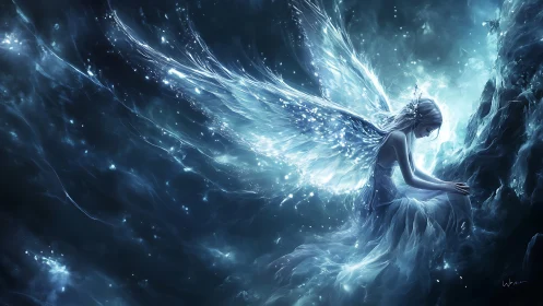 Starlit fairy rests softly in a glowing midnight dreamscape
