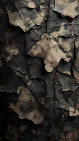 Layered burnt bark textures with curled organic fragments.
