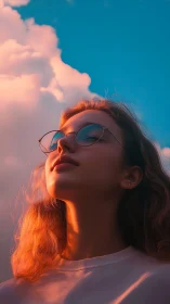 Sunlit portrait captures upward gaze in warm cinematic color