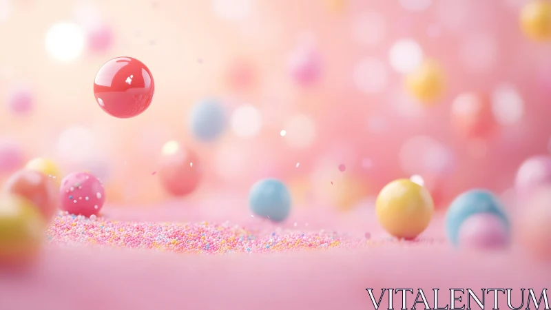 Vibrant Candy Balls Floating in Dreamy Pastel Background.