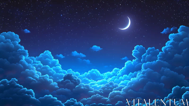 Soft moonlit clouds drift gently under a calm starry sky