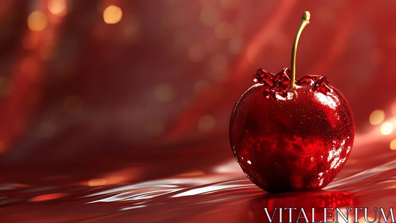 Lustrous candy apple dreaming on molten scarlet silk.