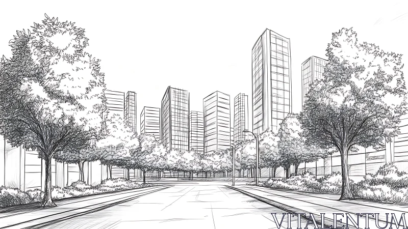 Urban Boulevard Where Contemporary Architecture Meets Verdant Serenity.