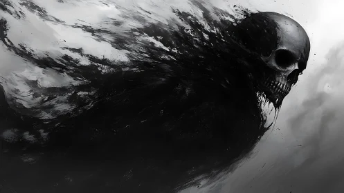 Entropy wraith emerging as particulate skull vector field.