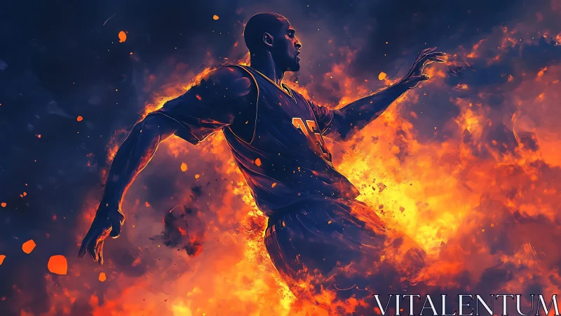 Fiery basketball star soars forward in a blaze of energy