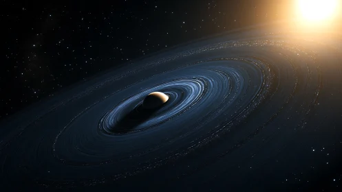 Ringed gas giant orbits distant star in deep space