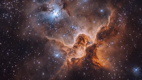 Deep space nebula with dense starfield and gas clouds.