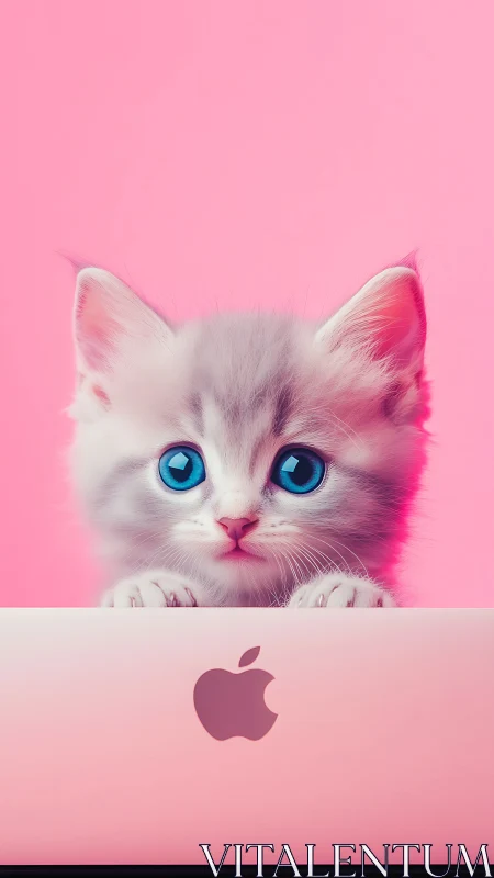 Luminous Blue-Eyed White Cat on Vibrant Pink Background.