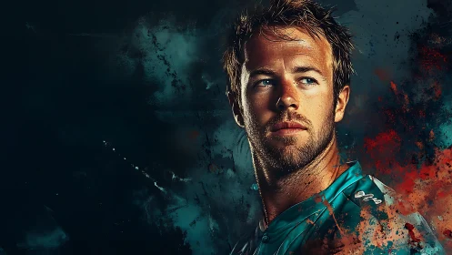 Digital painting portrait with dynamic splatter composite design.