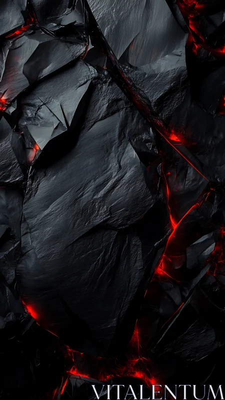 Cracked black rock surface exposes glowing red fissures