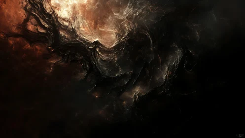 Cosmic storm nebula in swirling obsidian and ember light.