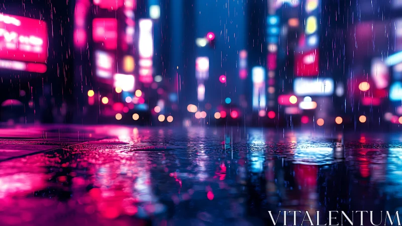 Neon rainstage where city lights waltz on wet pavements.