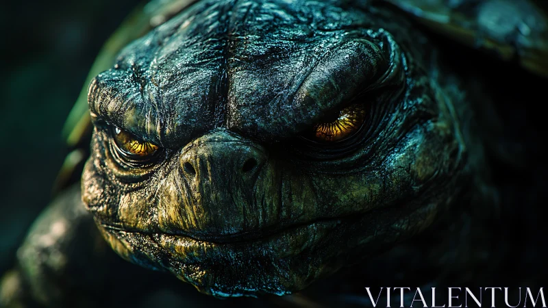 Close frontal view of reptilian creature with scaled skin.