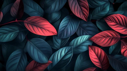 Velvet ember leaves drifting through deep midnight foliage.