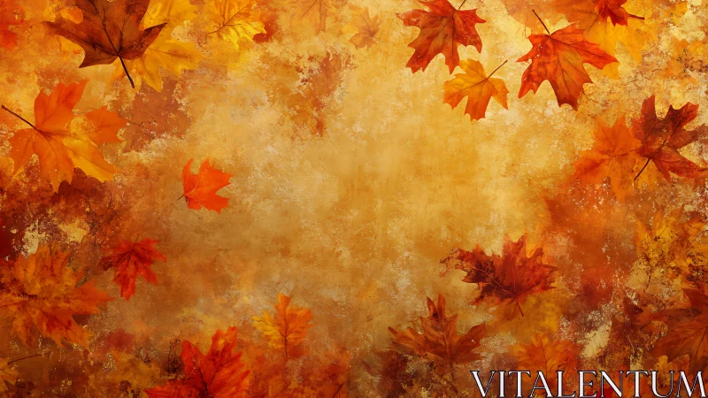 Falling maple leaves frame a textured golden background field