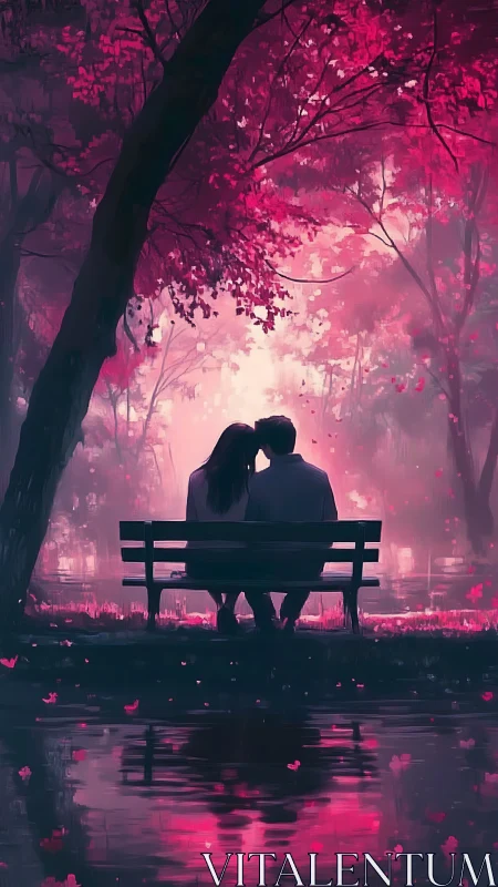 Silhouetted Couple on Bench: Magenta Floral Ambient Lighting Study