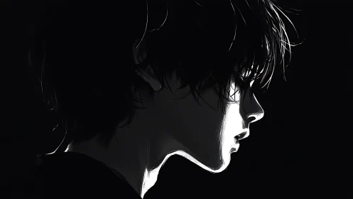 Soft light traces a thoughtful profile in quiet shadow