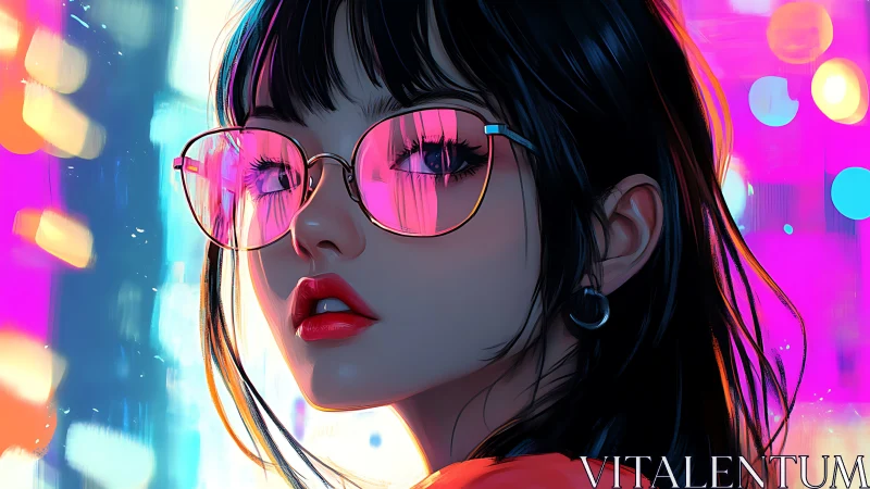 Neon city portrait uses reflective pink lenses and rim lighting