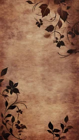 Grunge parchment field with silhouetted botanical border motifs.