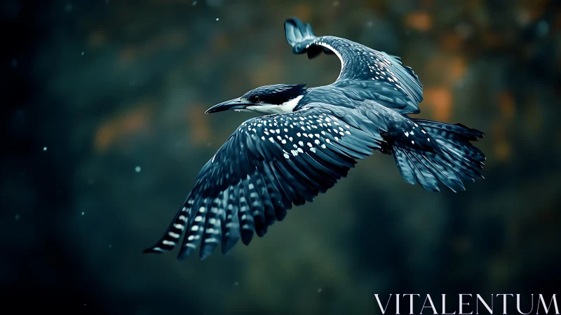 Spotted Kingfisher in Flight, Dramatic Nature Photography Style.