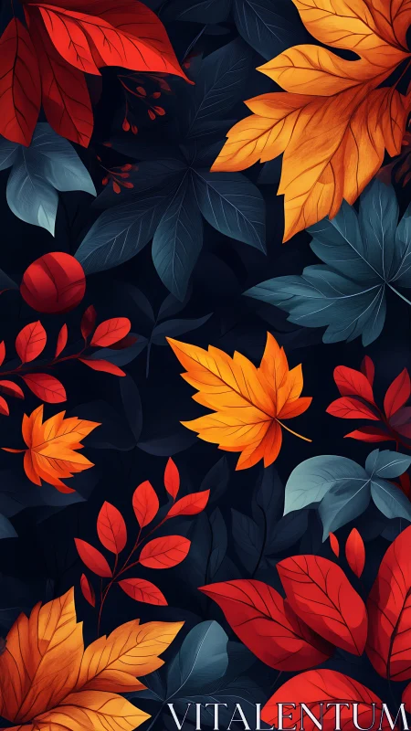 Midnight orchard of ember leaves in luminous drift.