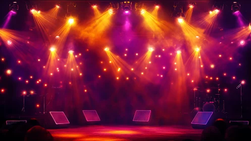 Neon-lit concert stage awaiting the first electrifying note.