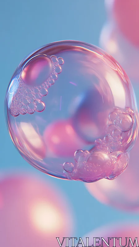 Iridescent soap bubble floats in soft pastel light.