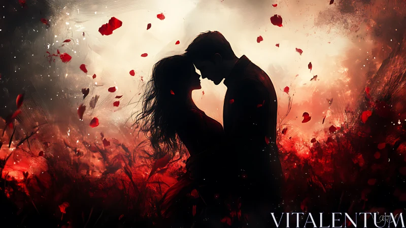 Two Souls Embrace in Red Rose Petals