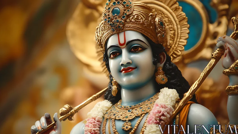 Ornate blue-skinned deity statue rendered in vivid digital detail