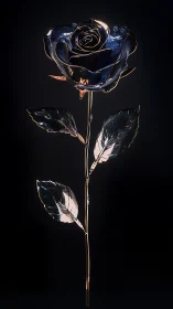 Specular metallic rose sculpture rendered with high contrast lighting