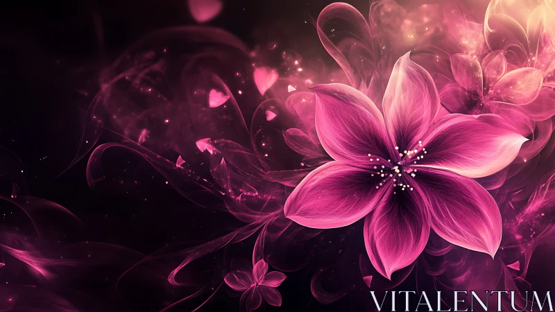 Glowing Magenta Flowers Bloom in Ethereal Digital Light