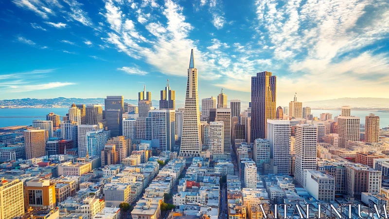 San Francisco downtown skyline under vivid coastal sky.