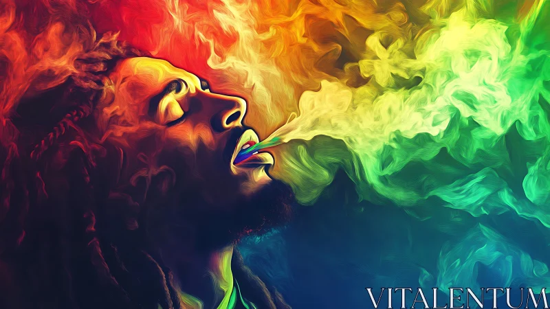 Profile portrait with multicolor smoke and fluid light patterns.