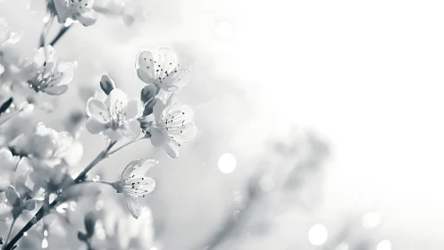 Monochrome close-up photograph shows clustered blossom flowers