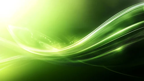 Luminous Green Abstract Waves Digital Art with Smooth Light Effects.