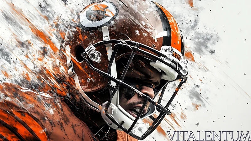 Football player helmet close-up shows intense forward motion