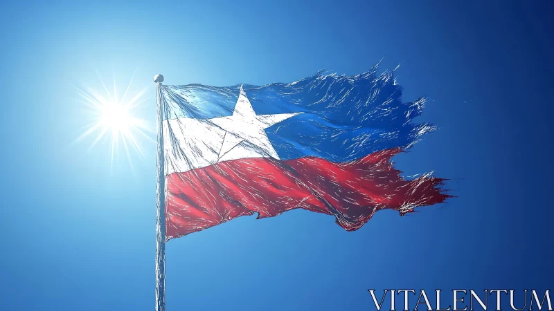 Lone Star flag ripples under bright midday sun in sky