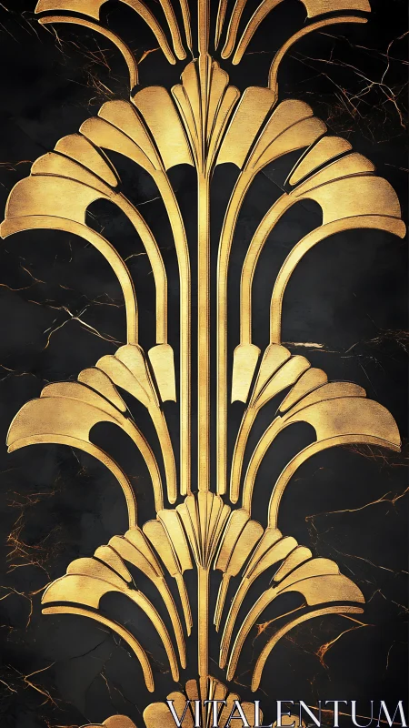 Vertical gold ornamental motif contrasts with dark surface