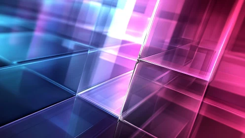 Futuristic Glass Panels in Pink and Blue Gradient Abstract Style.