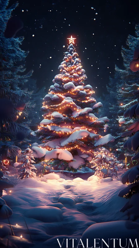 Starlit forest Christmas tree wrapped in glowing winter magic.