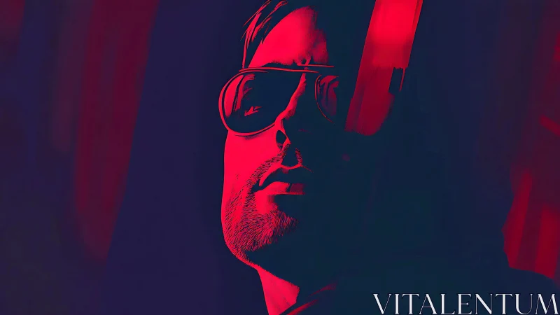 Neon shadowed portrait soaking in moody electric glow.