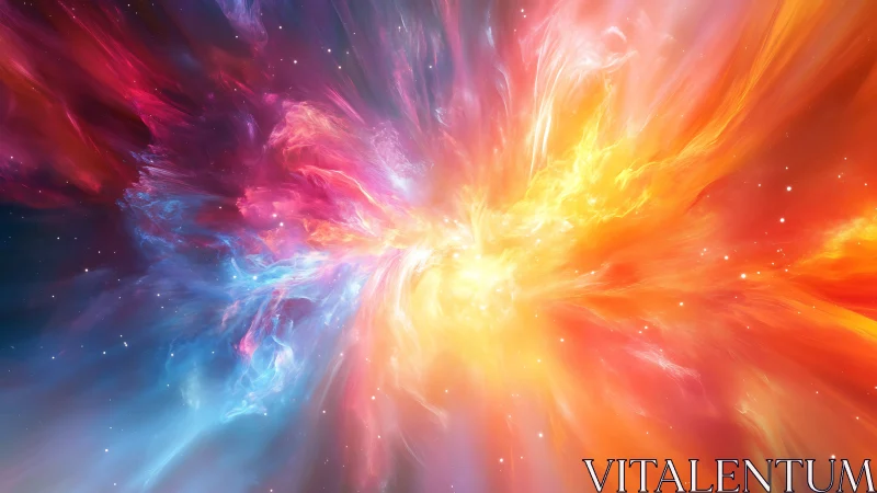 Cosmic nebula explodes in swirling rainbow solar firestorm.