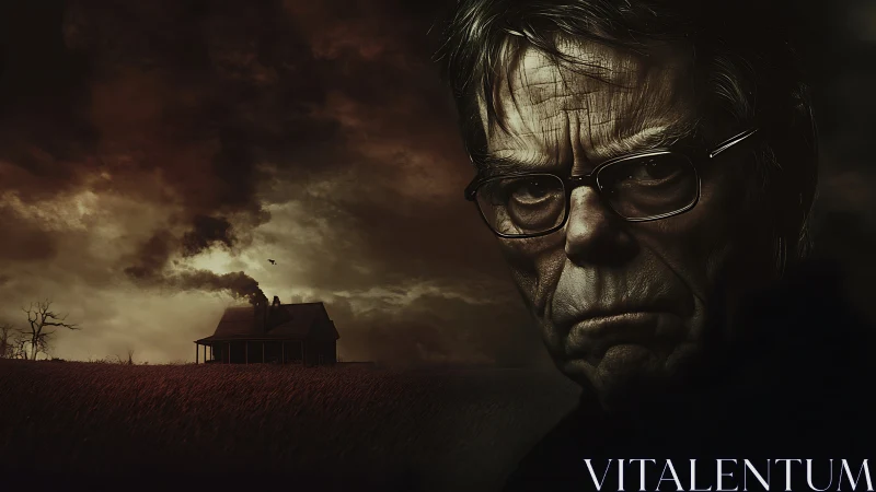 Storm-dark farmhouse meets a stern, mysterious watcher